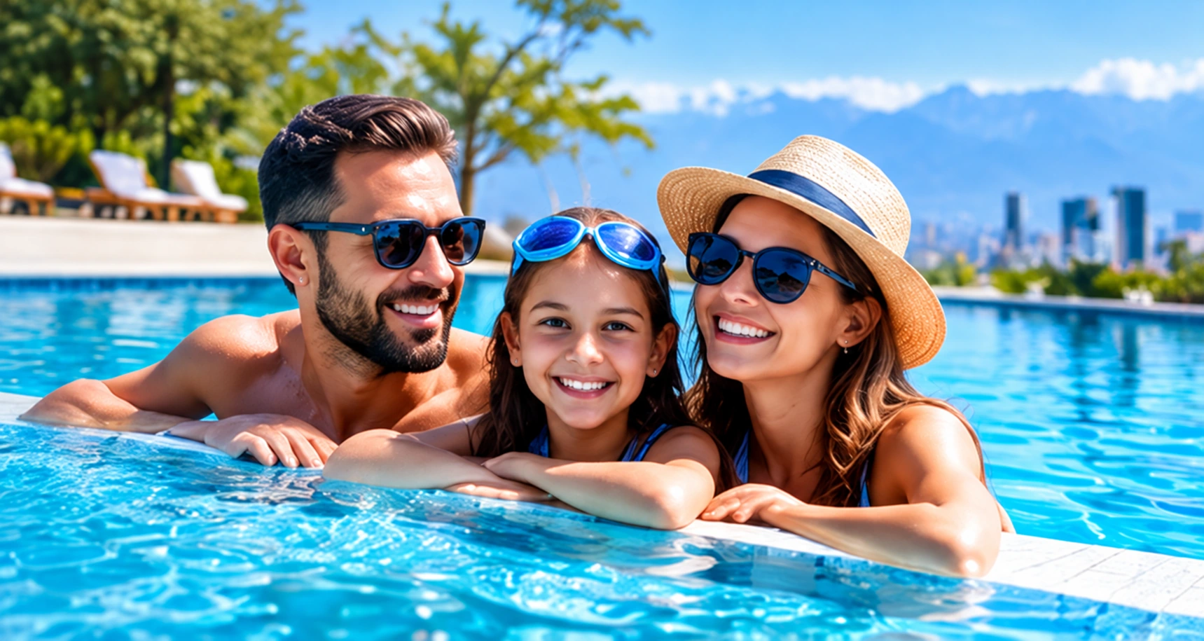 Familia disfrutando de una piscina